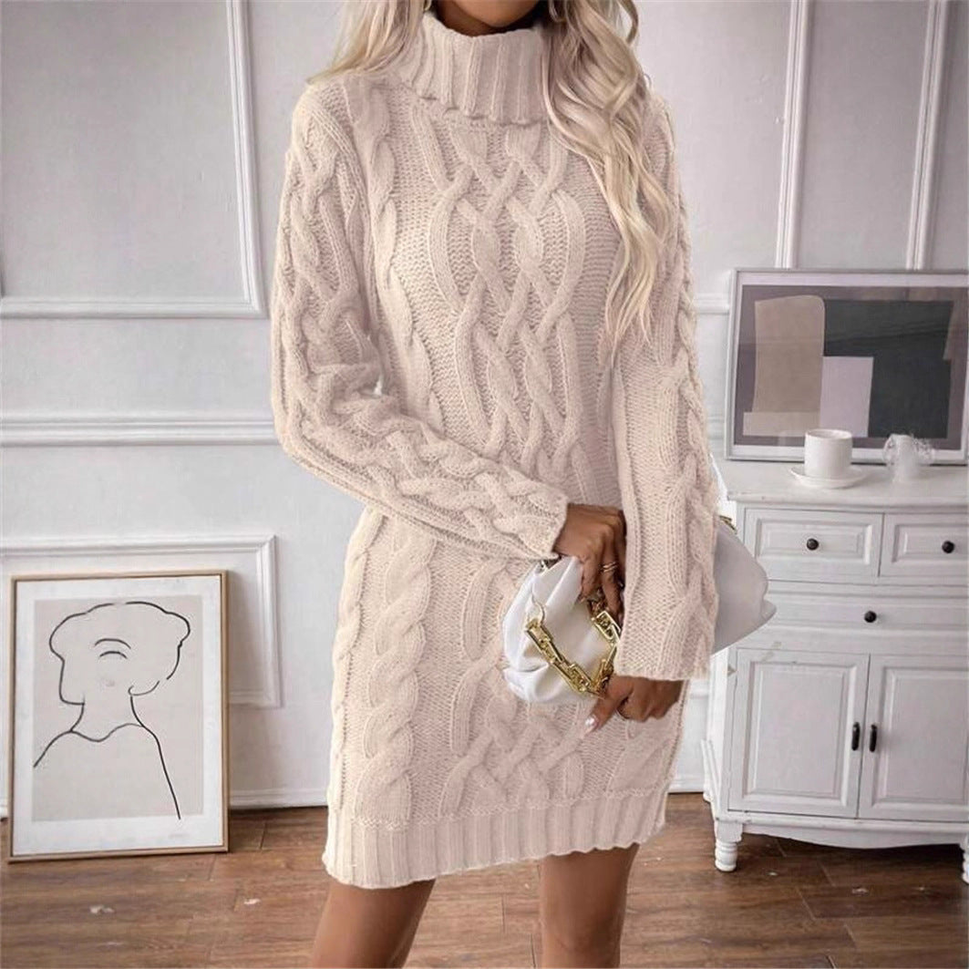 Knit dress for women with high collar and embossed pattern Lune London