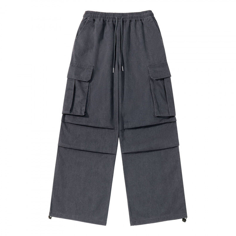 Men's Wide Cargo Pants with Elastic Waistband, Drawstring and Overlapping Panels Amarae