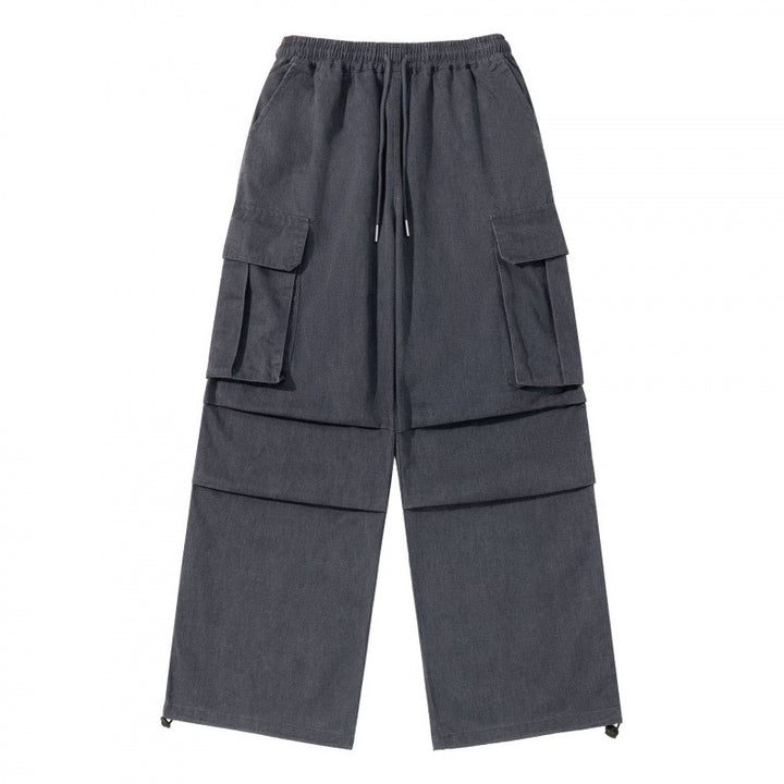 Men's Wide Cargo Pants with Elastic Waistband, Drawstring and Overlapping Panels Amarae