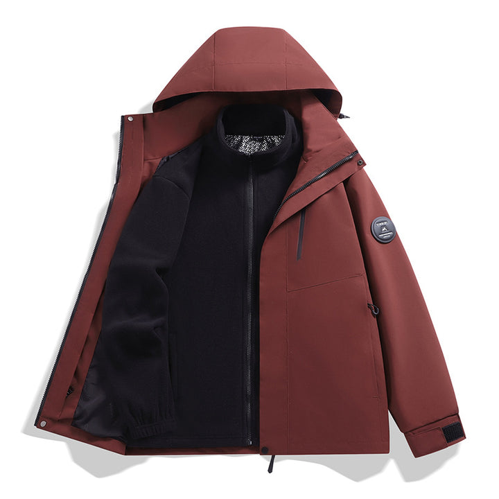 Men's softshell performance jacket with removable hood, concealed full-length zipper, and ergonomic cut Amarae