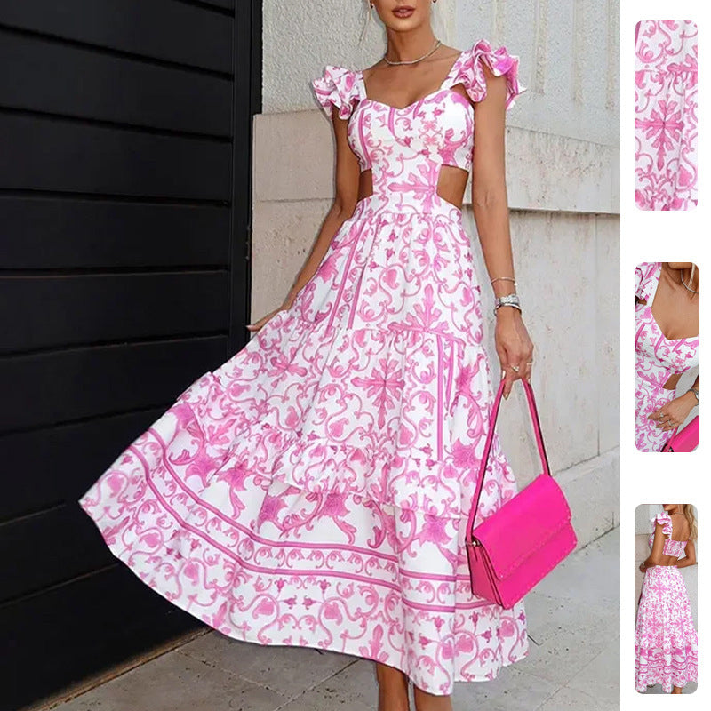 Robe maxi femme avec un design découpé romantique et des détails en volants Chic & Stil