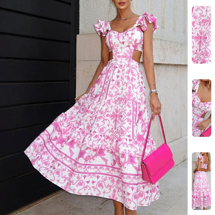 Robe maxi femme avec un design découpé romantique et des détails en volants Chic & Stil