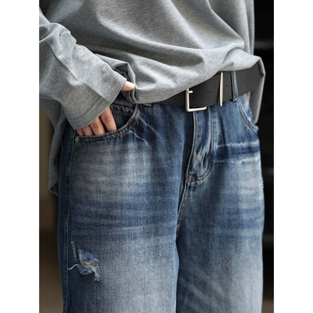 Women's Cropped Denim Culotte with Frayed Hem and Vintage Wash Amarae