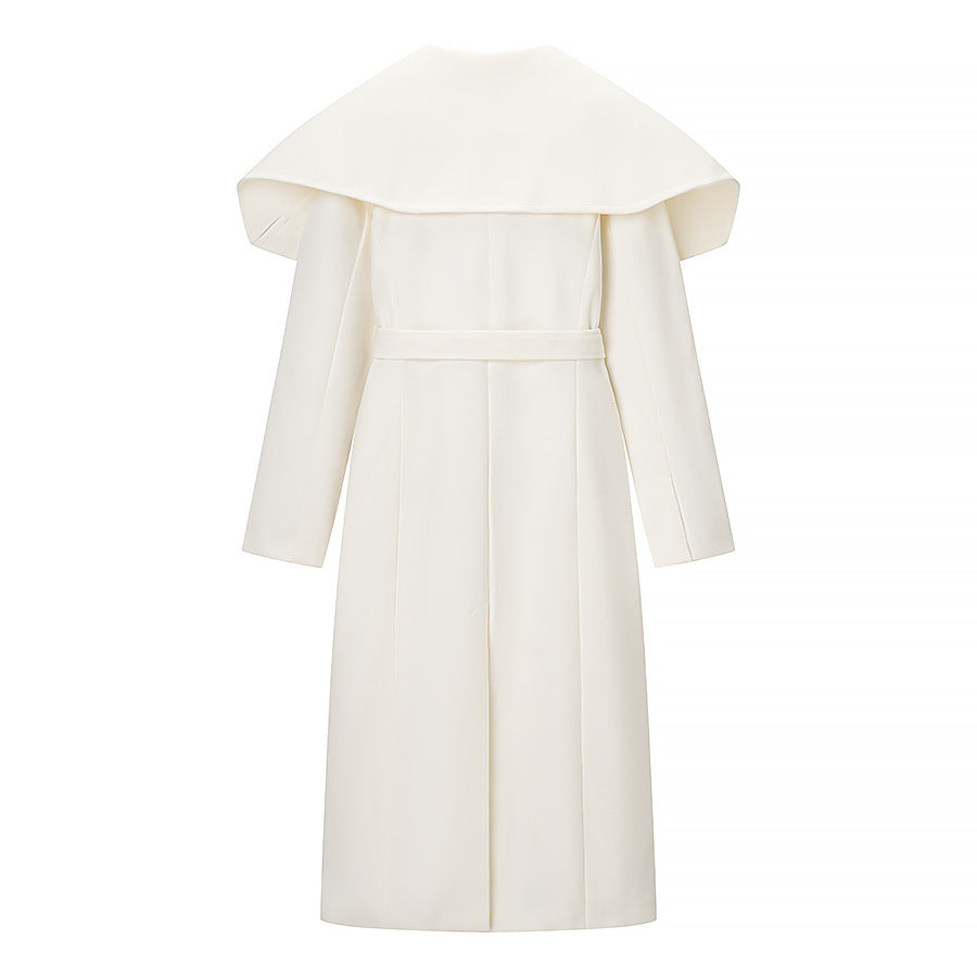 Ladies Maximal long wool blend coat with oversized shawl collar and waist belt Amarae