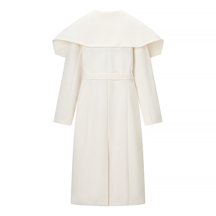 Ladies Maximal long wool blend coat with oversized shawl collar and waist belt Amarae