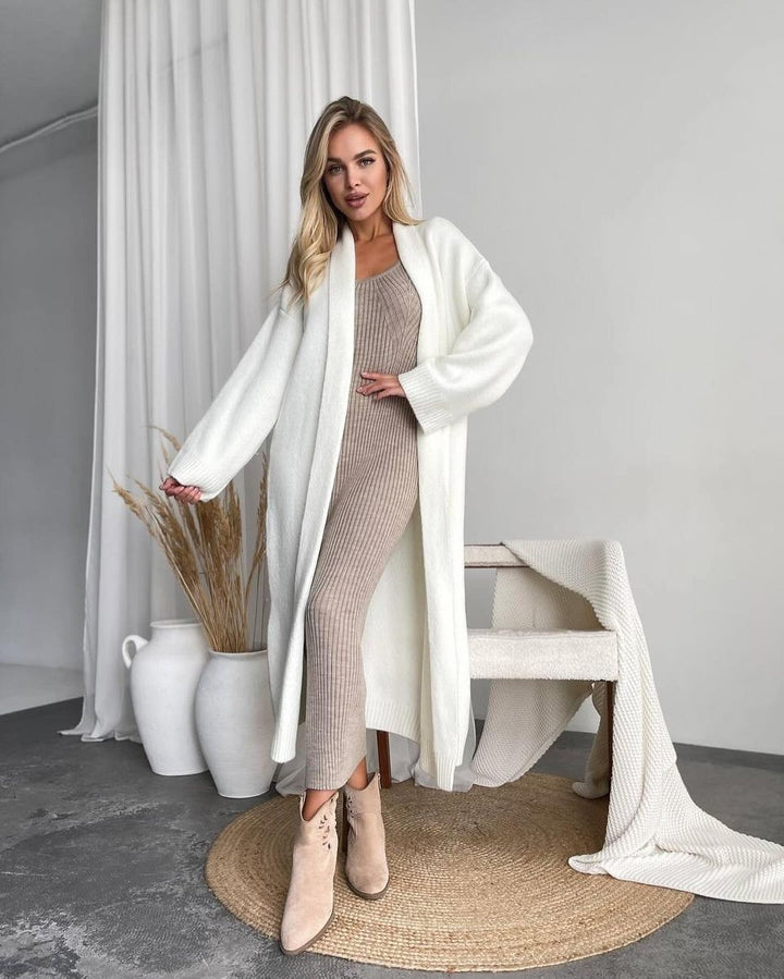 Ladies Long Cardigan with Deep Collar Lune London