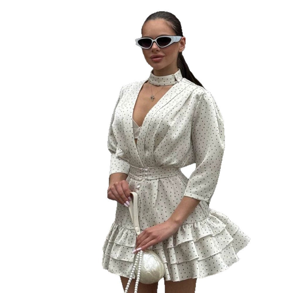 Ladies Floral Chiffon Mini Dress with V-Neck, Waistbelt & Ruffle Steps Amarae