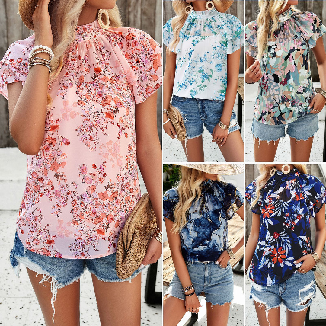 Blouse for women with ruffled collar and floral design Lune London