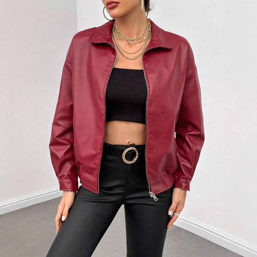 Casual faux leather jacket for women with a modern cut and a zipper Amarae