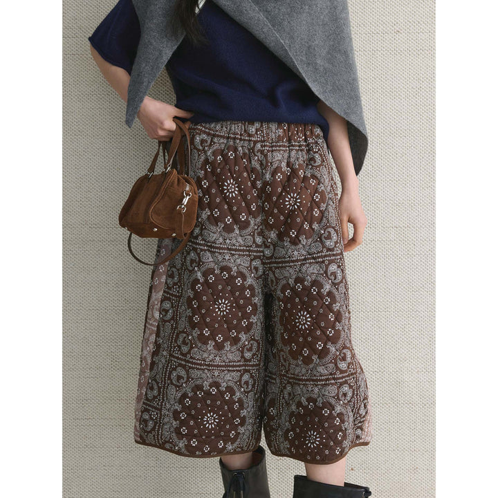 Women's Quilted High-Waist Culotte Shorts with Bandana Print and Elastic Waistband Amarae