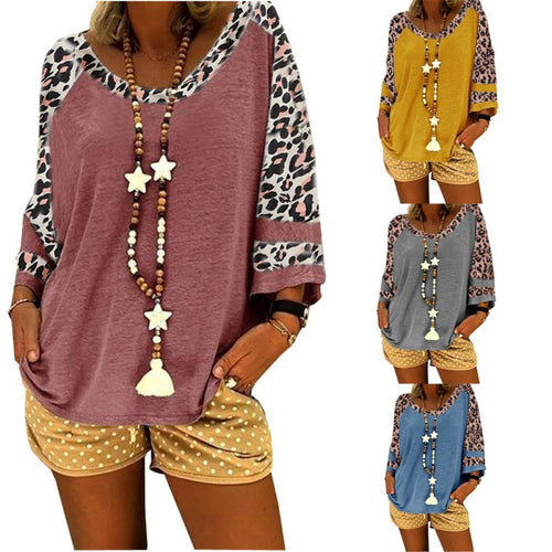 Women Casual top with leopard sleeves and round collar Amarae