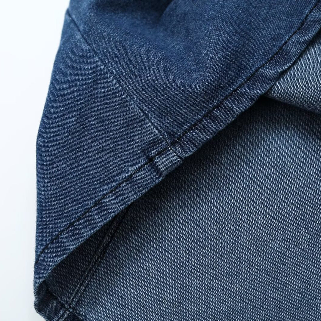 Women's Tailored Jeans Top with Keyhole Cutout and Full Button Placket Amarae