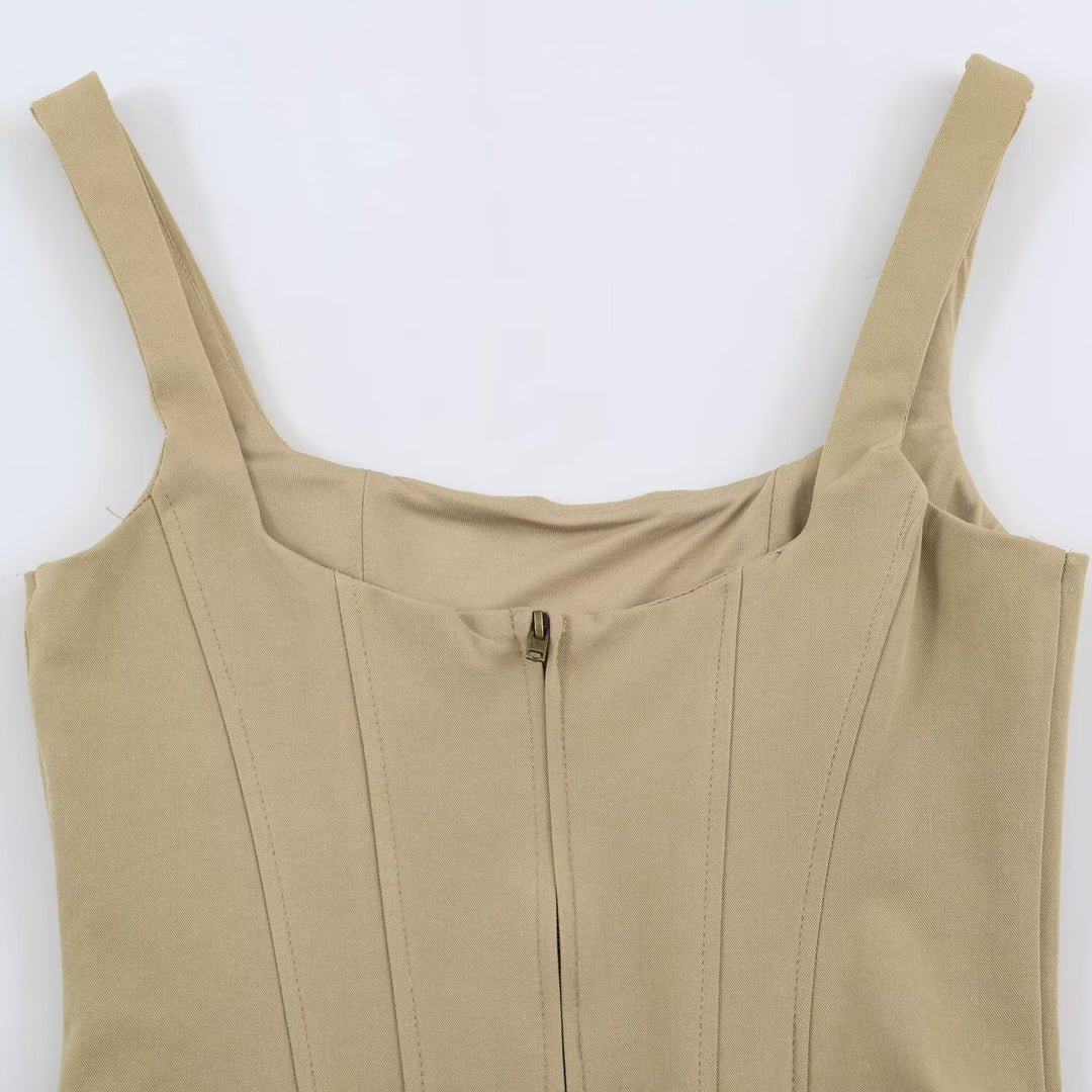 Women's Fitted Corset Top with Decorative Button Placket and Princess Seams Amarae
