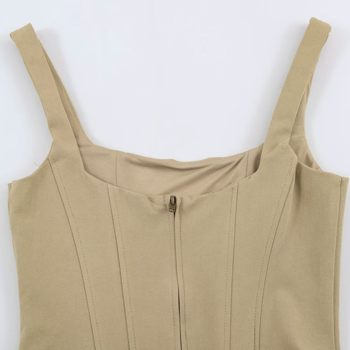 Women's Fitted Corset Top with Decorative Button Placket and Princess Seams Amarae