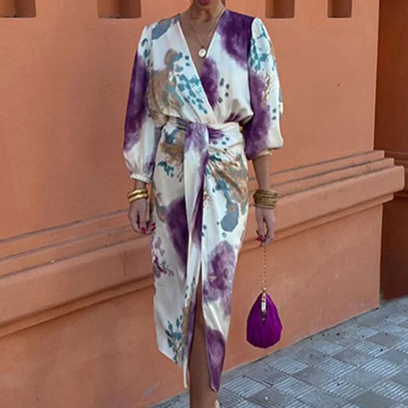Robe élégante évasée pour femmes avec motif floral et manches larges Chic & Stil