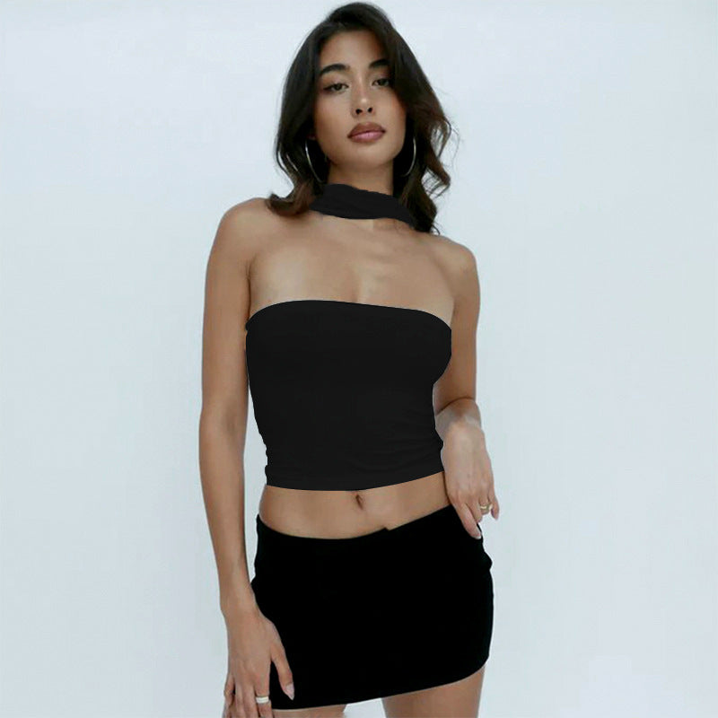 Asymmetrical strapless crop top for ladies Lune London