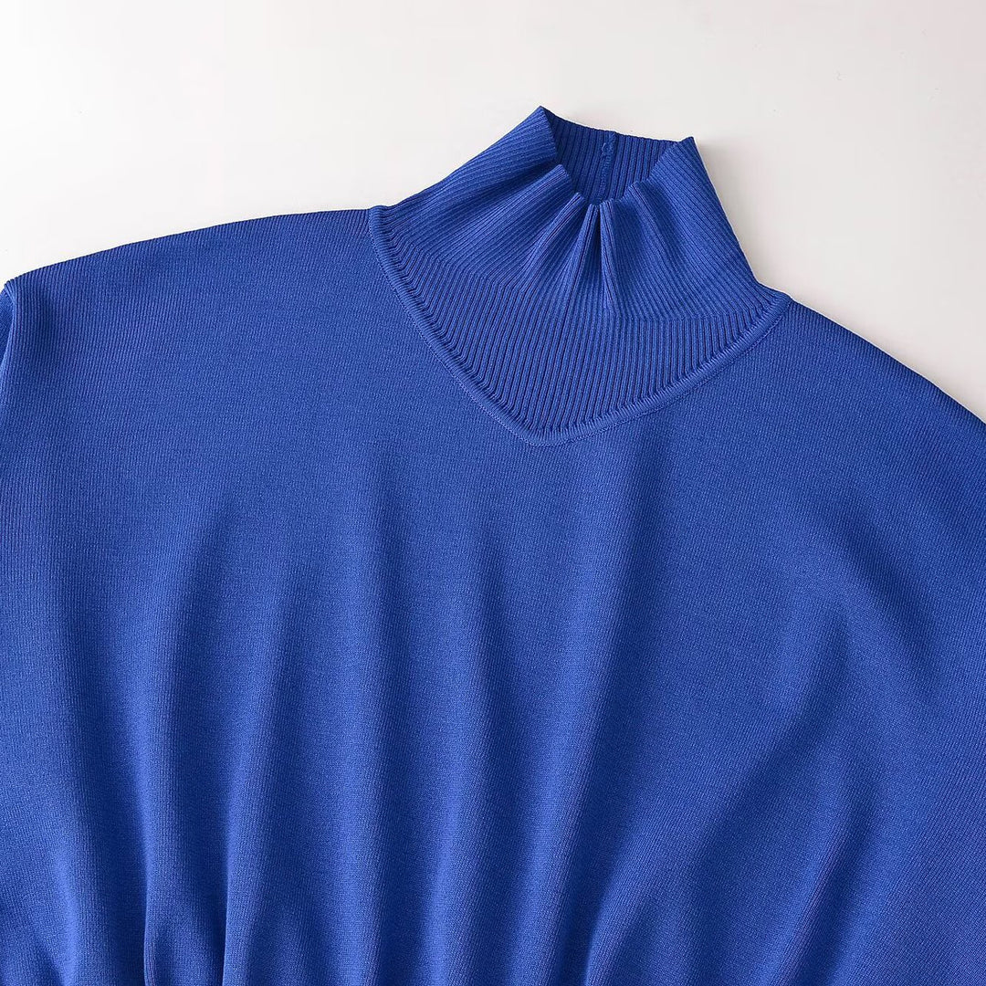 Women's Cropped Oversized Sweater with Stand Collar V-Slit and Gathered Hem Amarae