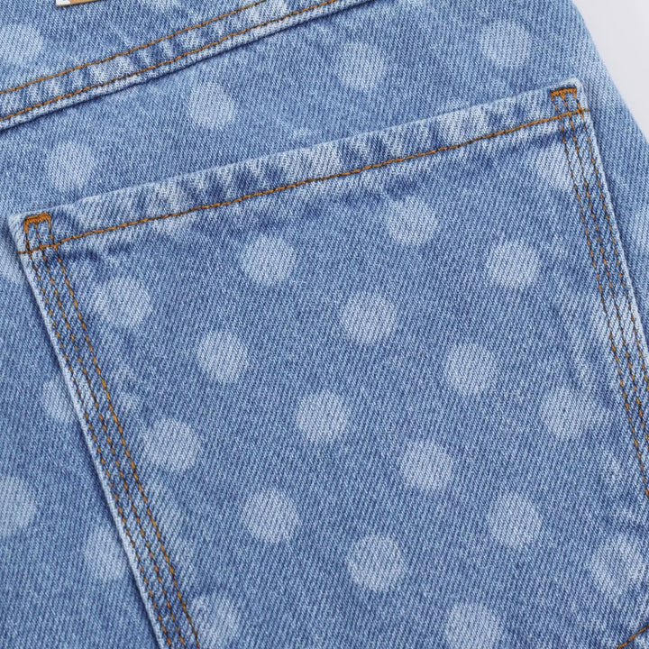 Women Short-Cut Wide-Leg Jeans with Polka Dot Pattern and High Waist Amarae