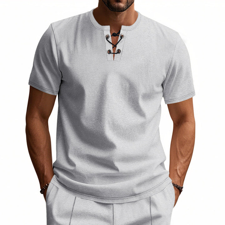 Men's short sleeve Henley shirt with decorative laces Lune London