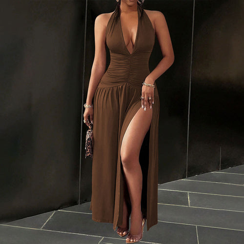 Robe maxi pour femmes avec décolleté en V plongeant et fente latérale Chic & Stil