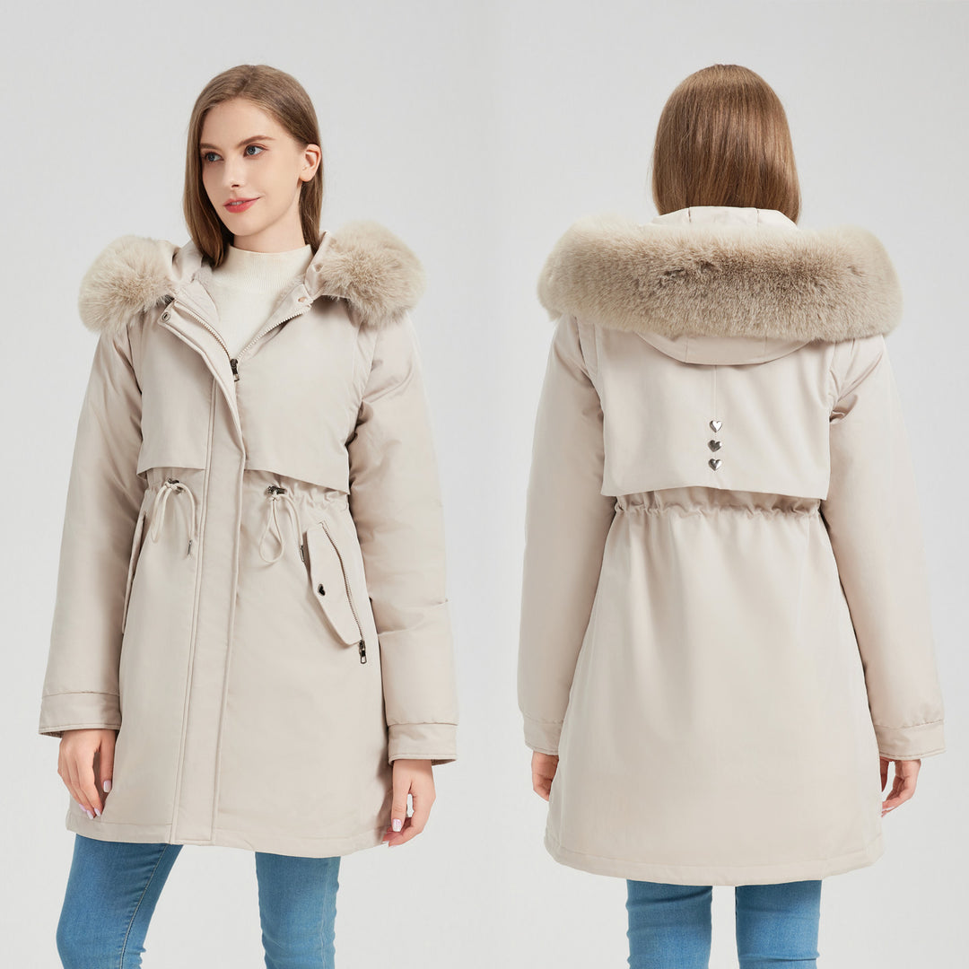 Ladies functional insulated parka with removable faux fur collar and adjustable waist Lune London