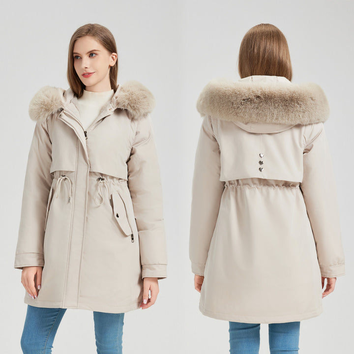 Ladies functional insulated parka with removable faux fur collar and adjustable waist Lune London