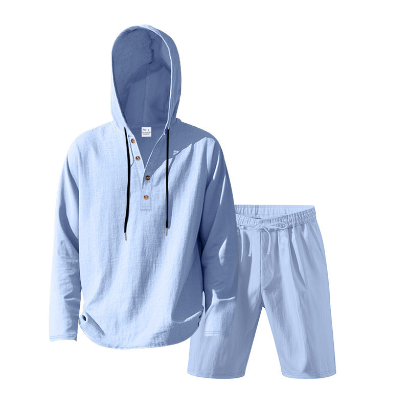 Men's casual hoodie t-shirt with a modern button design and comfortable shorts Lune London
