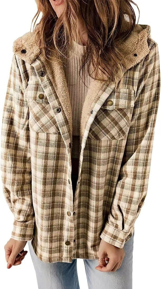 Women Flannel Checkered Jacket with Cozy Lining Amarae