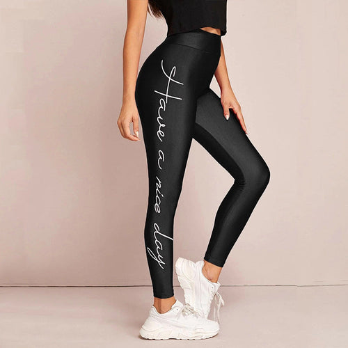 Women's Sports Leggings with Inspiring Lettering and High Waistband Amarae