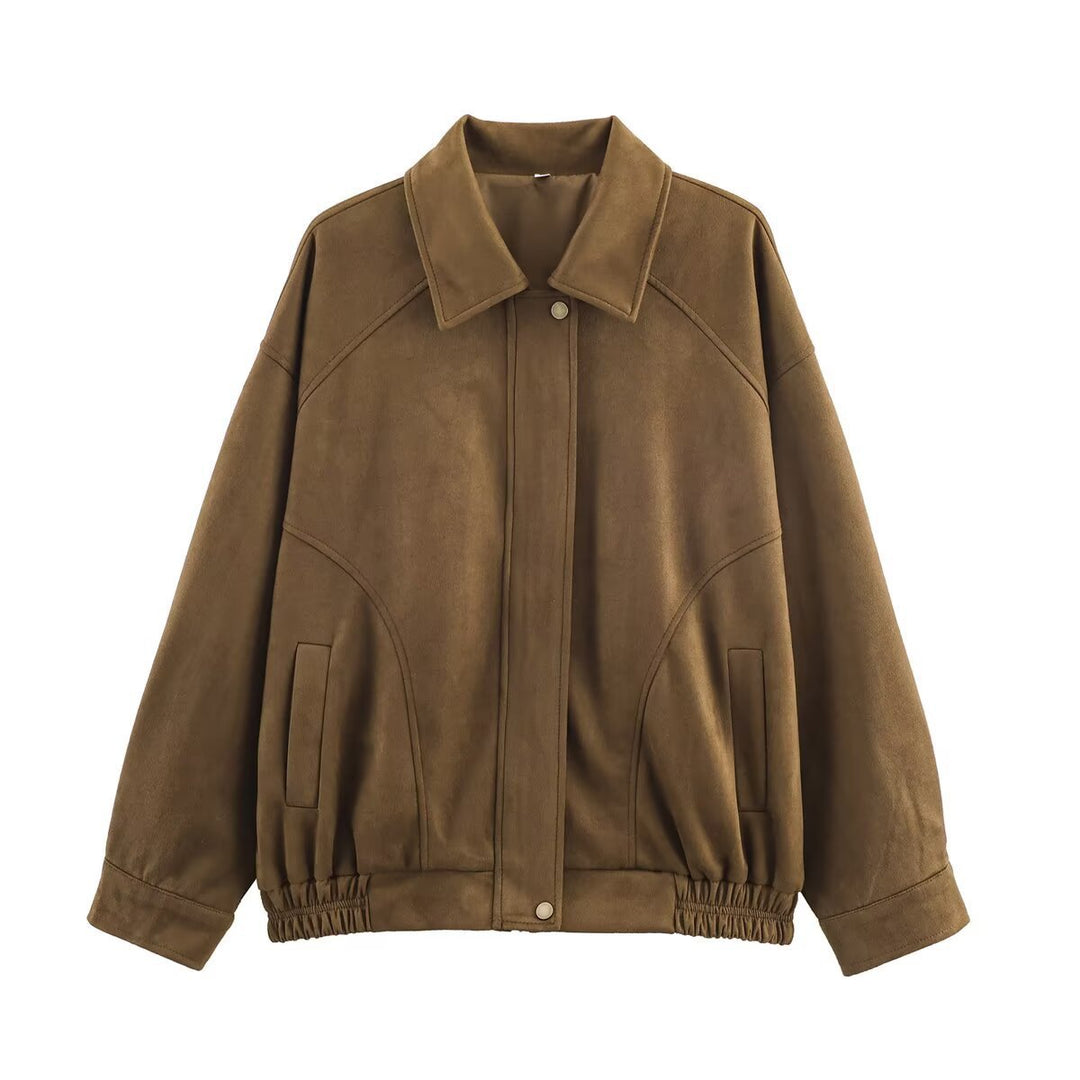 Casual suede jacket for women with elastic waist and side pockets Lune London
