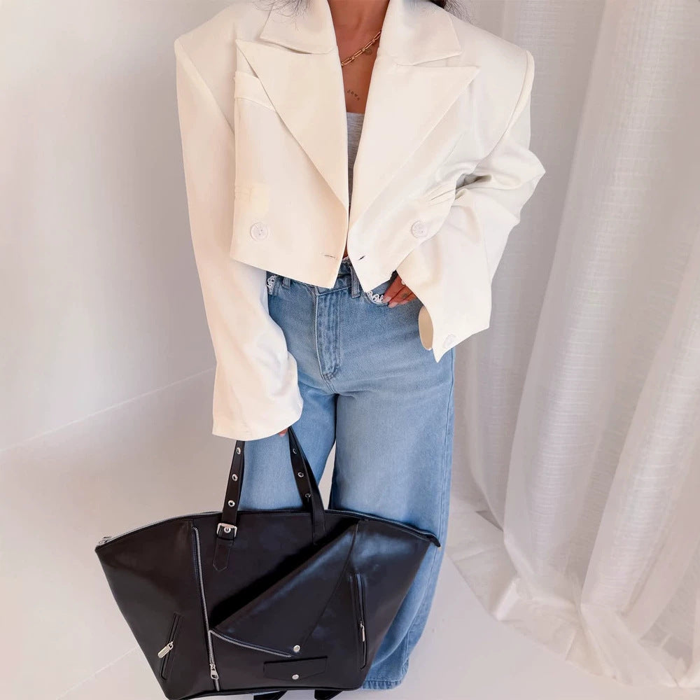 Women Cropped Boxy Short Blazer with Boxy Silhouette and Extra Long Sleeves Amarae