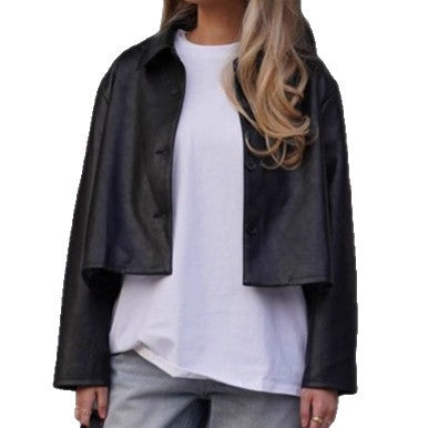 Synthetic leather jacket for women with a minimalist design and short cut Lune London