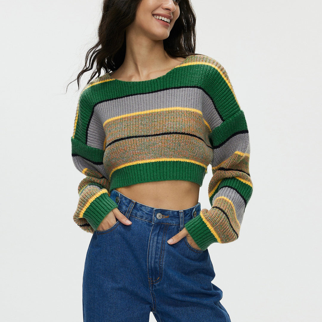 Short knit sweater for women with colorful striped pattern Lune London