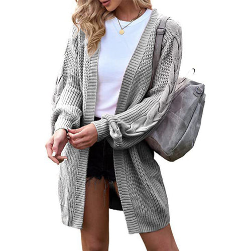 Ladies Large knit cardigan with cable pattern and oversized sleeves Amarae