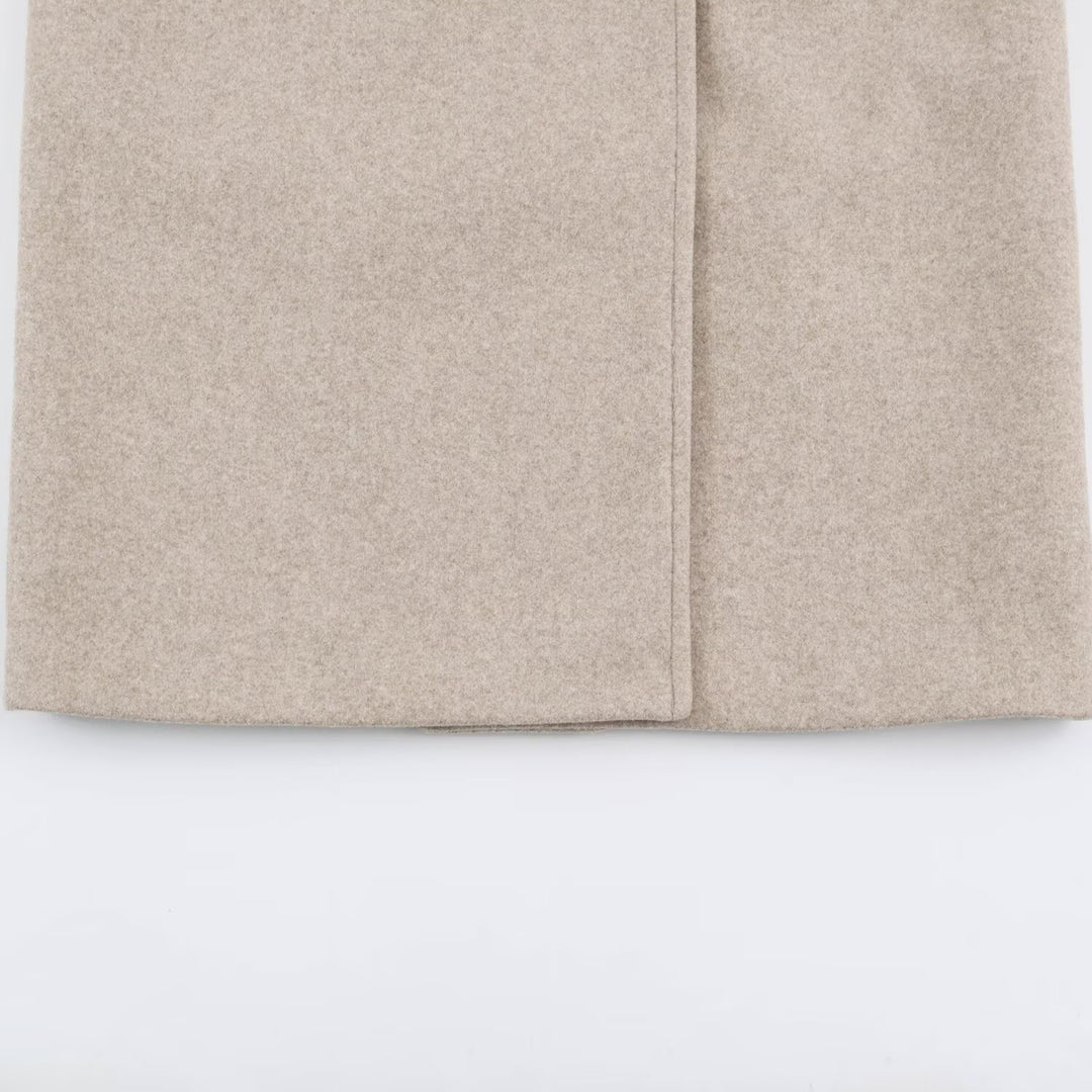 Women Mid-Length Wool Blend Double-Breasted Coat with Wide Lapels and Side Pockets Amarae