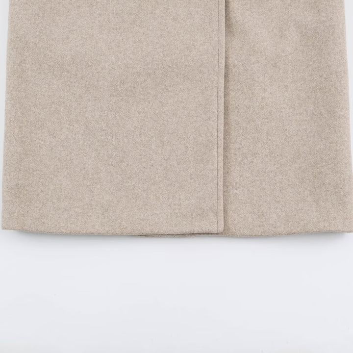 Women Mid-Length Wool Blend Double-Breasted Coat with Wide Lapels and Side Pockets Amarae