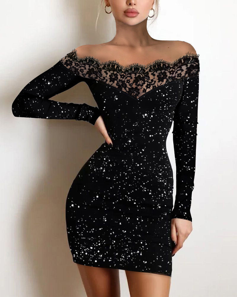 Ladies Off-shoulder Dress with Lace Trim Lune London