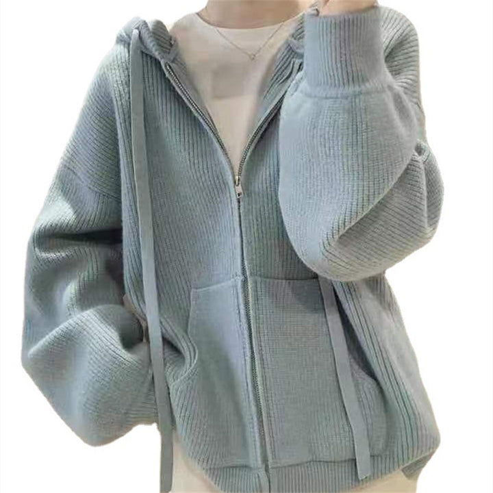 Hooded jacket for women with a trendy ribbed knit design and practical pockets Lune London