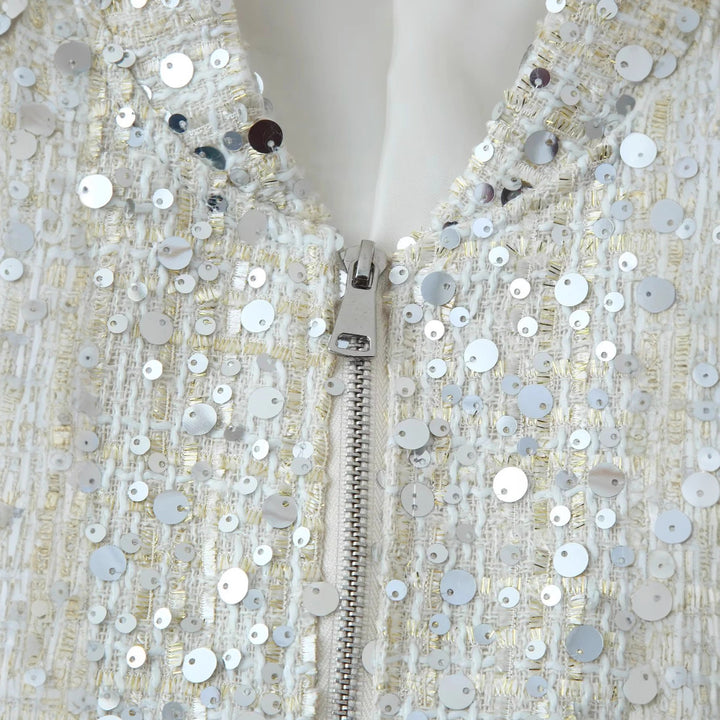 Ladies Sparkling Jacket with Round Collar and Hidden Zipper Lune London