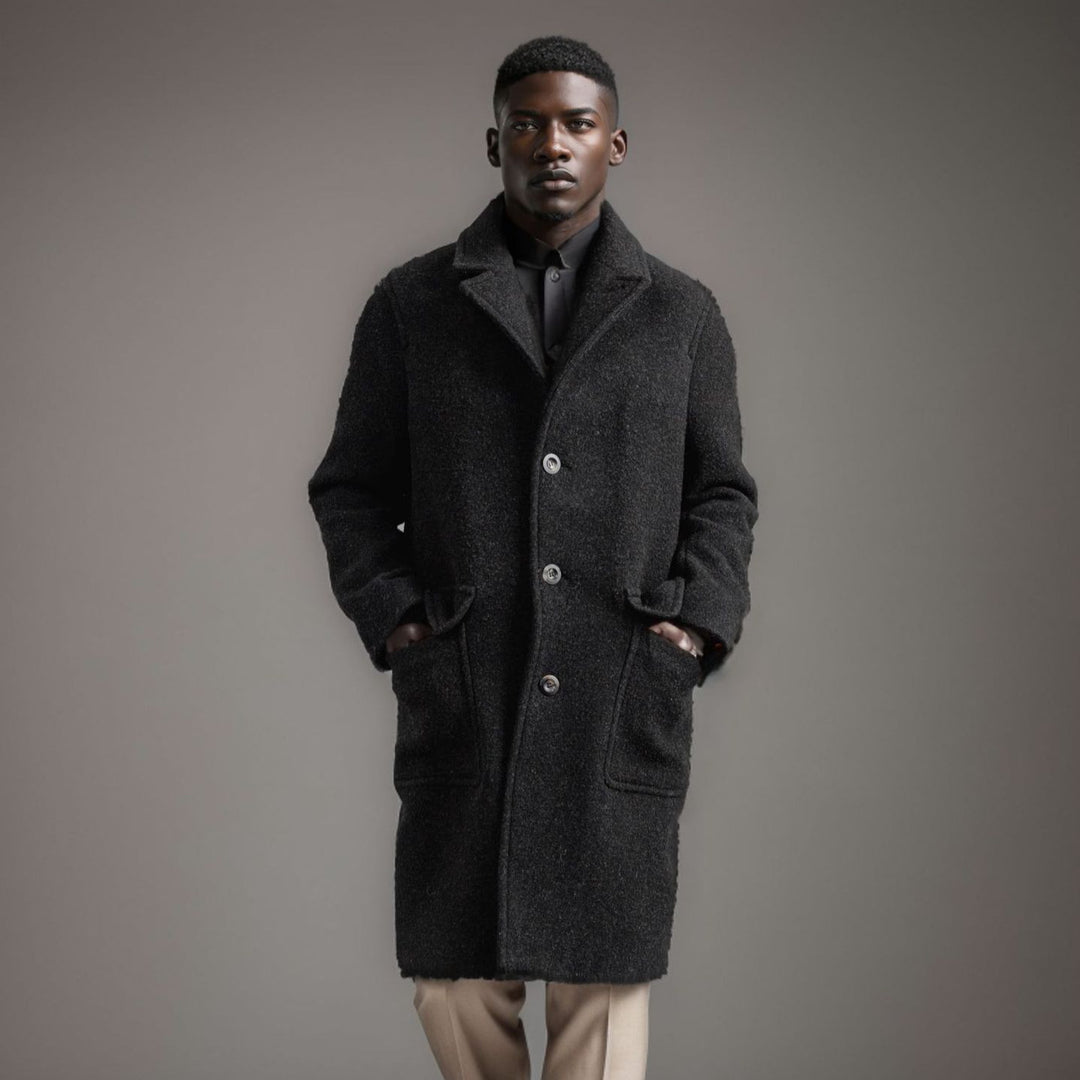 Elegant sheepskin coat for men with a textured premium material and a practical closure Lune London