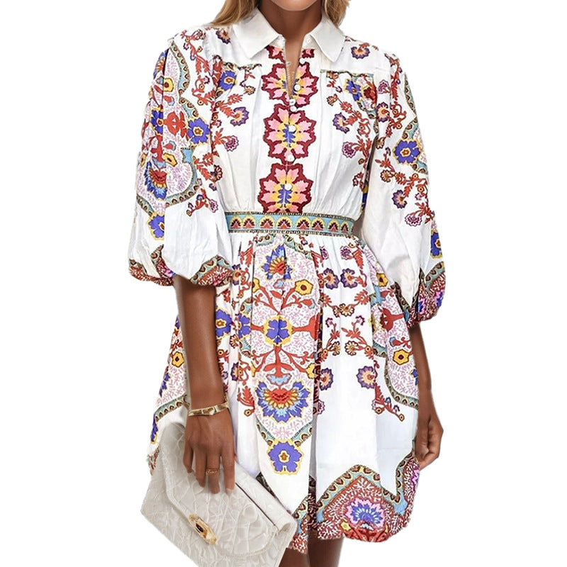 Robe blouse traditionnelle pour femme avec motifs floraux et manches froncées Chic & Stil