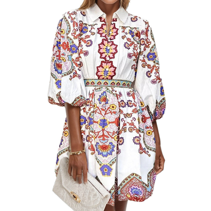 Robe blouse traditionnelle pour femme avec motifs floraux et manches froncées Chic & Stil