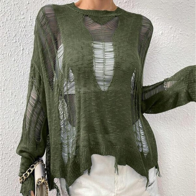 Oversized knitted sweater for women with trendy cutouts Lune London