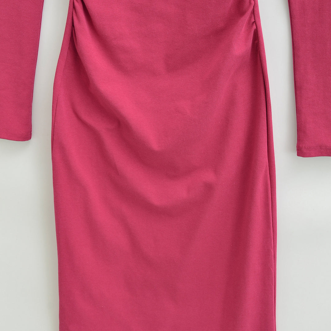 Women Figure-hugging Midi Dress with Gathering and Boat Neck Amarae