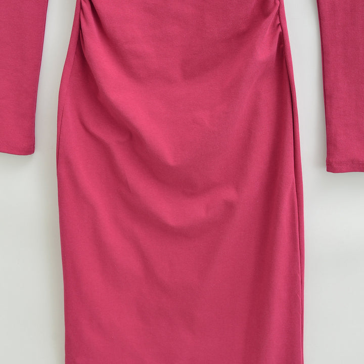 Women Figure-hugging Midi Dress with Gathering and Boat Neck Amarae