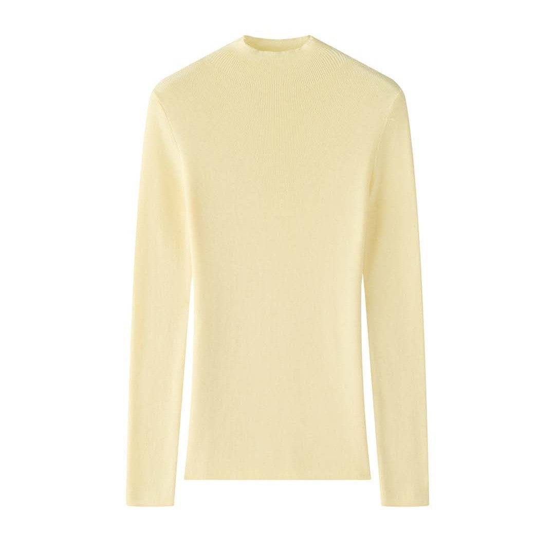 Women's Figure-Hugging Ribbed Knit Sweater with Short Stand-Up Collar and Extended Sleeves Amarae