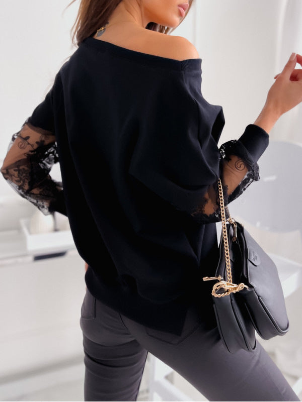 Ladies Elegant Off-Shoulder Lace Sleeve Top Lune London