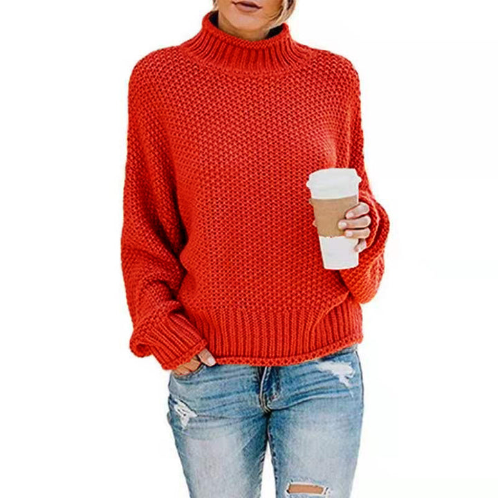 Ladies chunky knit sweater with high collar and textured surface Lune London
