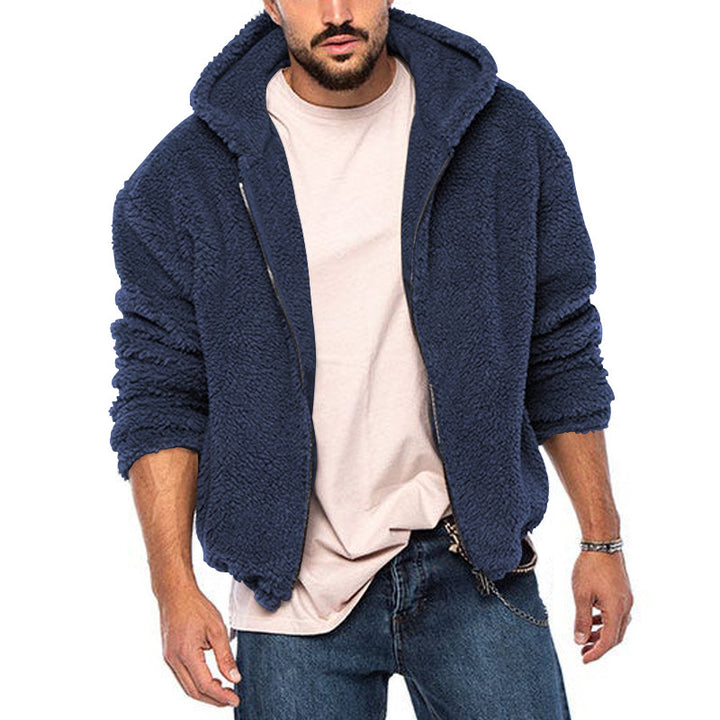 Comfortable fleece jacket for men with large hood and zipper Lune London