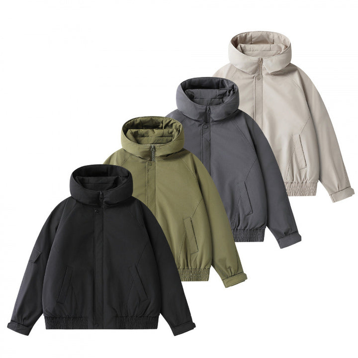Unisex Boxy padded transition jacket with high stand-up collar, quilted lining, and elastic hem Amarae